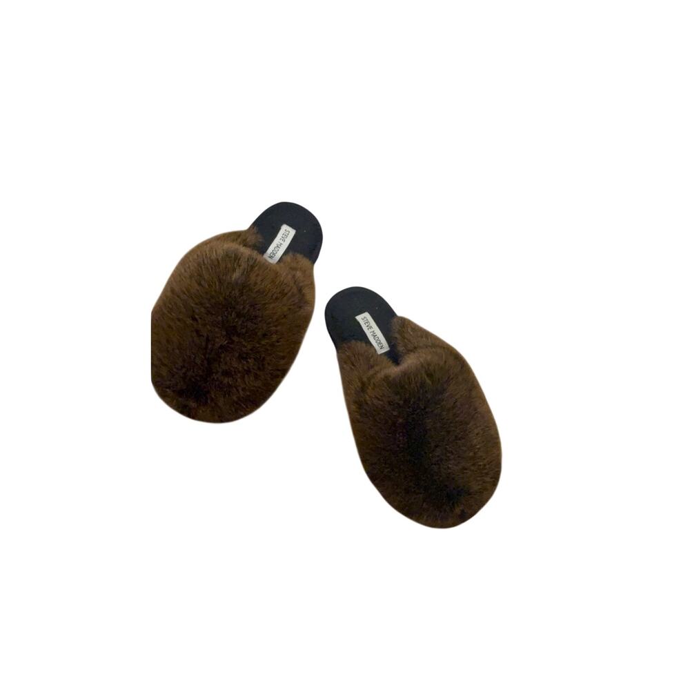 Steve Madden POOF Brown Faux Fur Mule Slippers Womens Size 11 Fuzzy Cozy